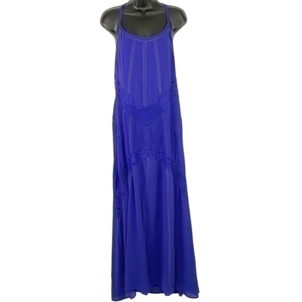 Adelyn Rae Strappy Sleeveless Lace Maxi Dress Electric Blue‎ Medium